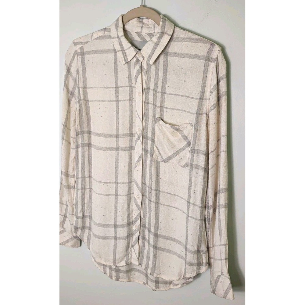 Rails Womens XS White confetti print Gray Plaid Long Slv Rayon Twill Lightweight